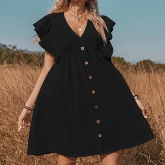 Shabby Chic button detail ruffle Dress black - Picture 5 of 8